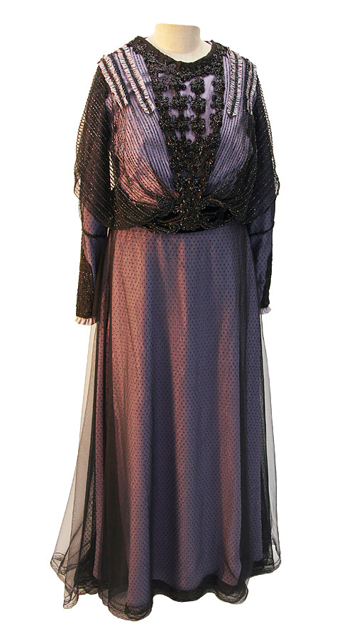 Jahrhundertwende Kleid aus Seide  mit Tüll und Perlenschnüren