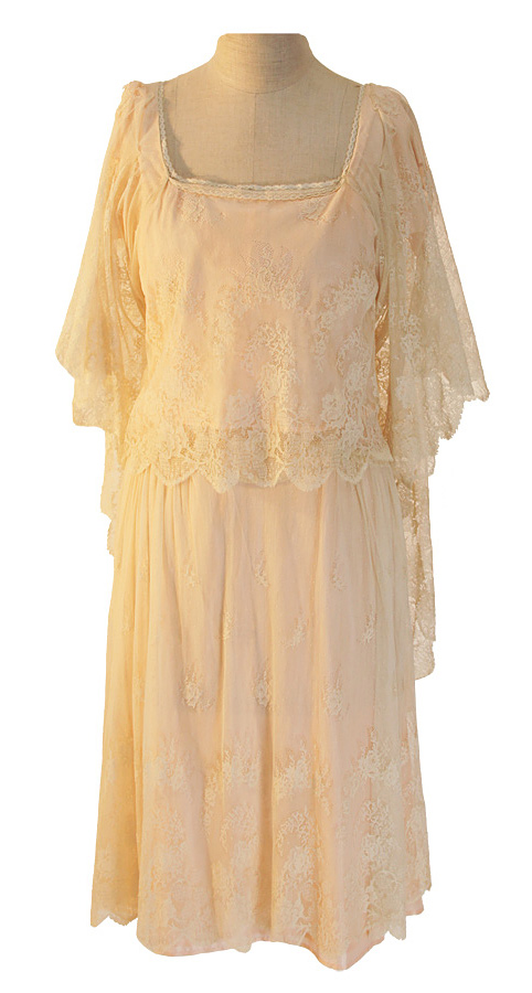 20er Jahre Kleid aus Chiffon mit aufgearbeiteter Spitze