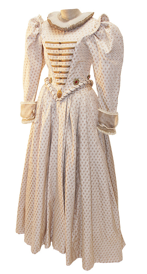 Elisabethanisches Kleid klein gemustert mit Mühlsteinkragen