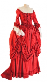 Rokoko Kleid um 1780 aus Moiré mit Rüschen und Plisseeverzierung